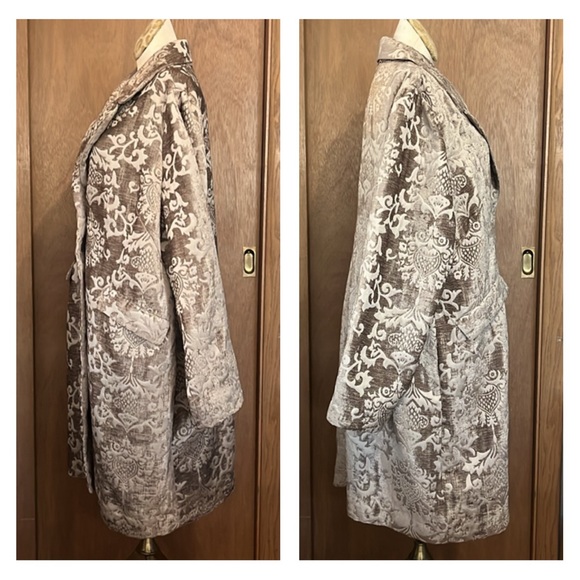 Chico’s Taupe Beige Chenille Jacquard  blazer coat SZ 2 (approx women’s 14) - Picture 3 of 7